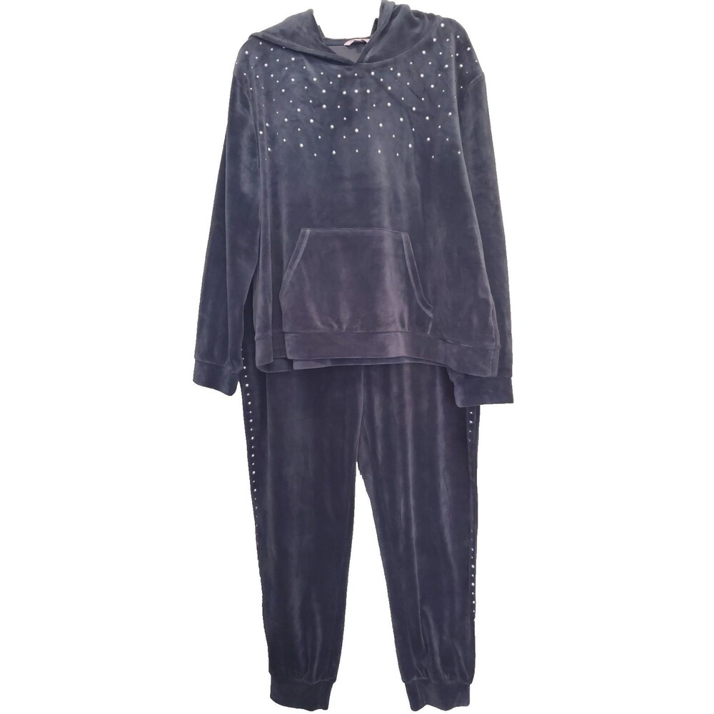 Juicy Couture Black Velour Studded Hooded 2-Piece Jogger Track Suit Size XXL